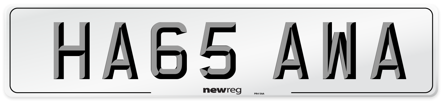 HA65 AWA Number Plate from New Reg